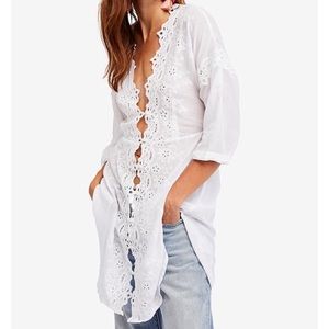 Free People Blouse white embroidery New Small